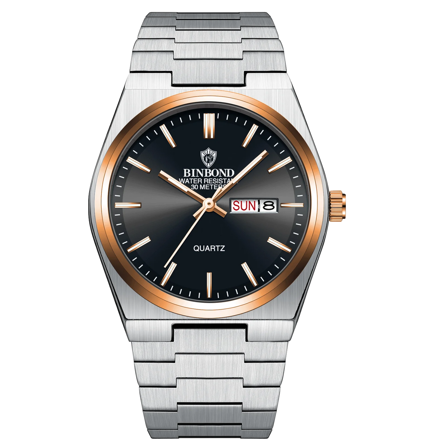 RBB Luxury Men’s Quartz Watch – Stainless Steel, Date & Week Display, Waterproof, Luminous