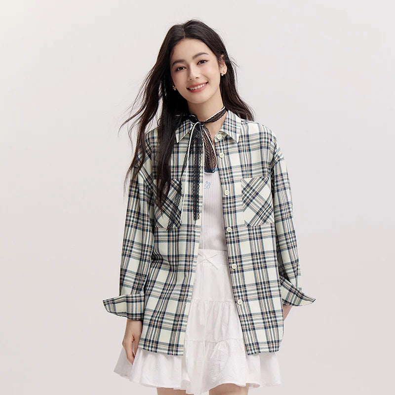 Semir Long Sleeve Shirt Women Mid-long Style Oversize Spring 2025 New Spring Checkered Top Vintage