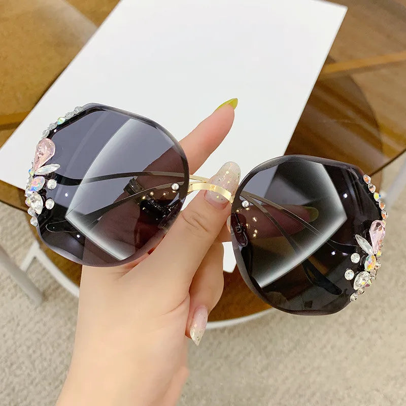 RBB Diamond Rimless Cut-Edge Sunglasses – Women’s Face-Slimming Eyewear