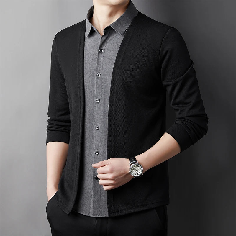 RBB Men’s Casual Long Sleeve Two-Piece Style Shirt – Comfortable Korean Fashion