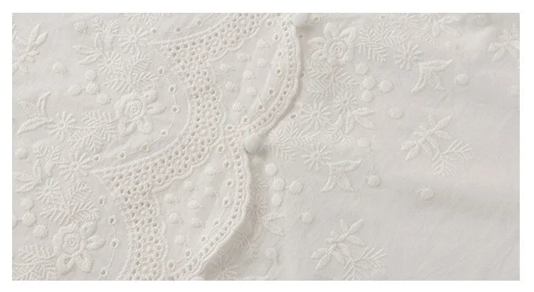 Summer Embroidery Puff Sleeve Linen Cotton Women Blouse Spring Casual White Hollow Out Tops Short Sleeve Shirt