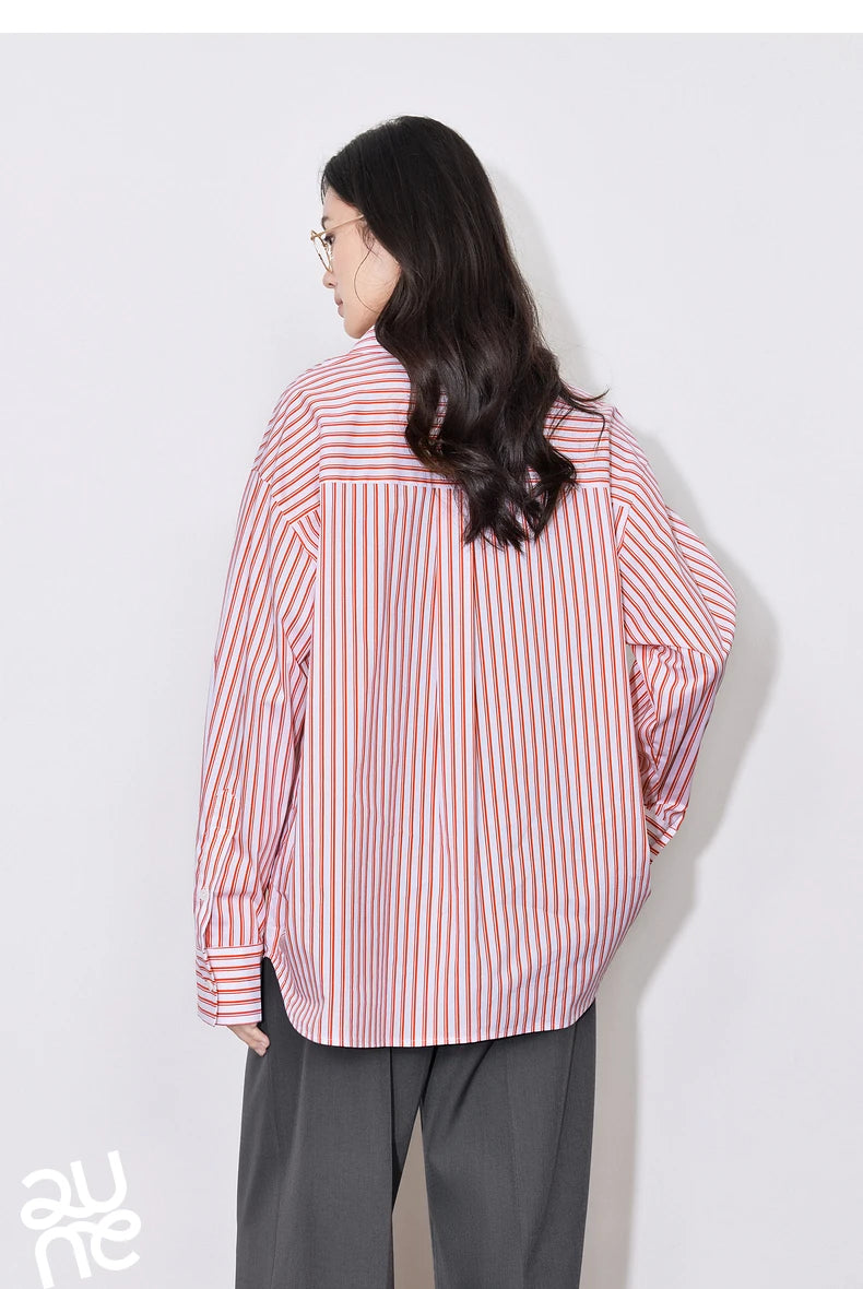 TOYOUTH Women Blouse Shirt 2025 Spring New Lyocell Long Sleeve Striped Cotton Sunscreen OL Shirt Tops