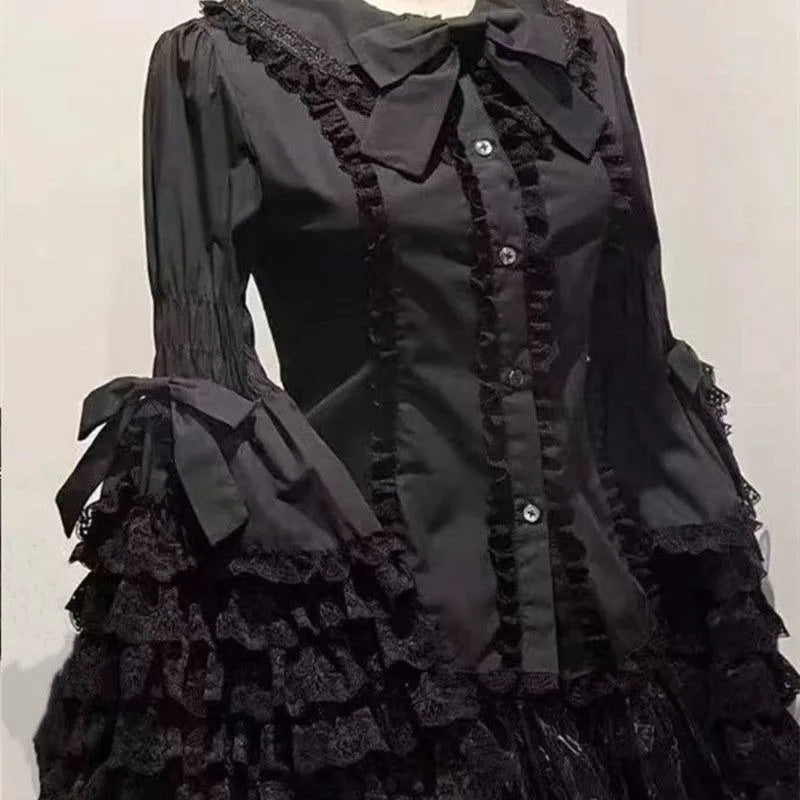 RBB Women's Lolita Lace Ruffle Blouse – Sweet Peter Pan Collar Oversized Flare Sleeve Top