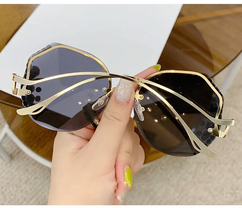RBB Diamond Rimless Cut-Edge Sunglasses – Women’s Face-Slimming Eyewear