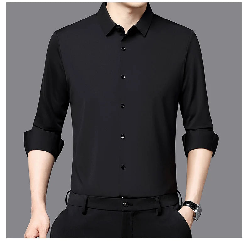 RBB Men’s Premium Ultra-Stretch Long Sleeve Shirt – Silky Formal & Casual Wear