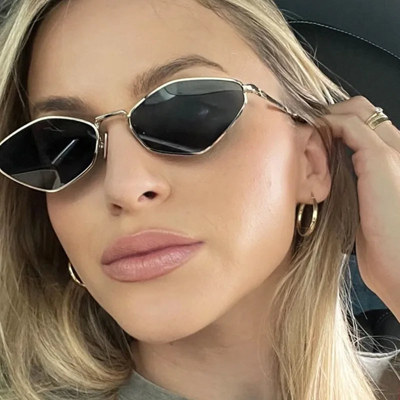 RBB Diamond Polygon Metal Sunglasses for Women | 2025 Minimalist Small Frame Fashion Shades