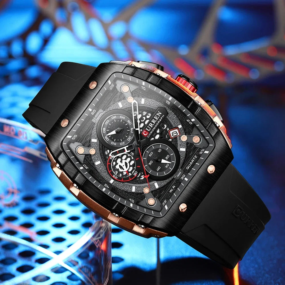 RBB Men's Luxury Square Chronograph Watch – Waterproof, Luminous, Date Display