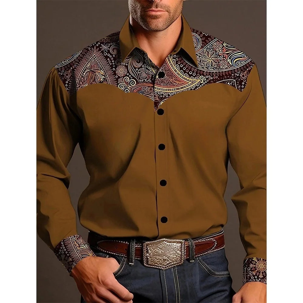 RBB Men’s Yellowstone Western Denim Shirt – Two-Tone Patchwork, Casual Long Sleeve