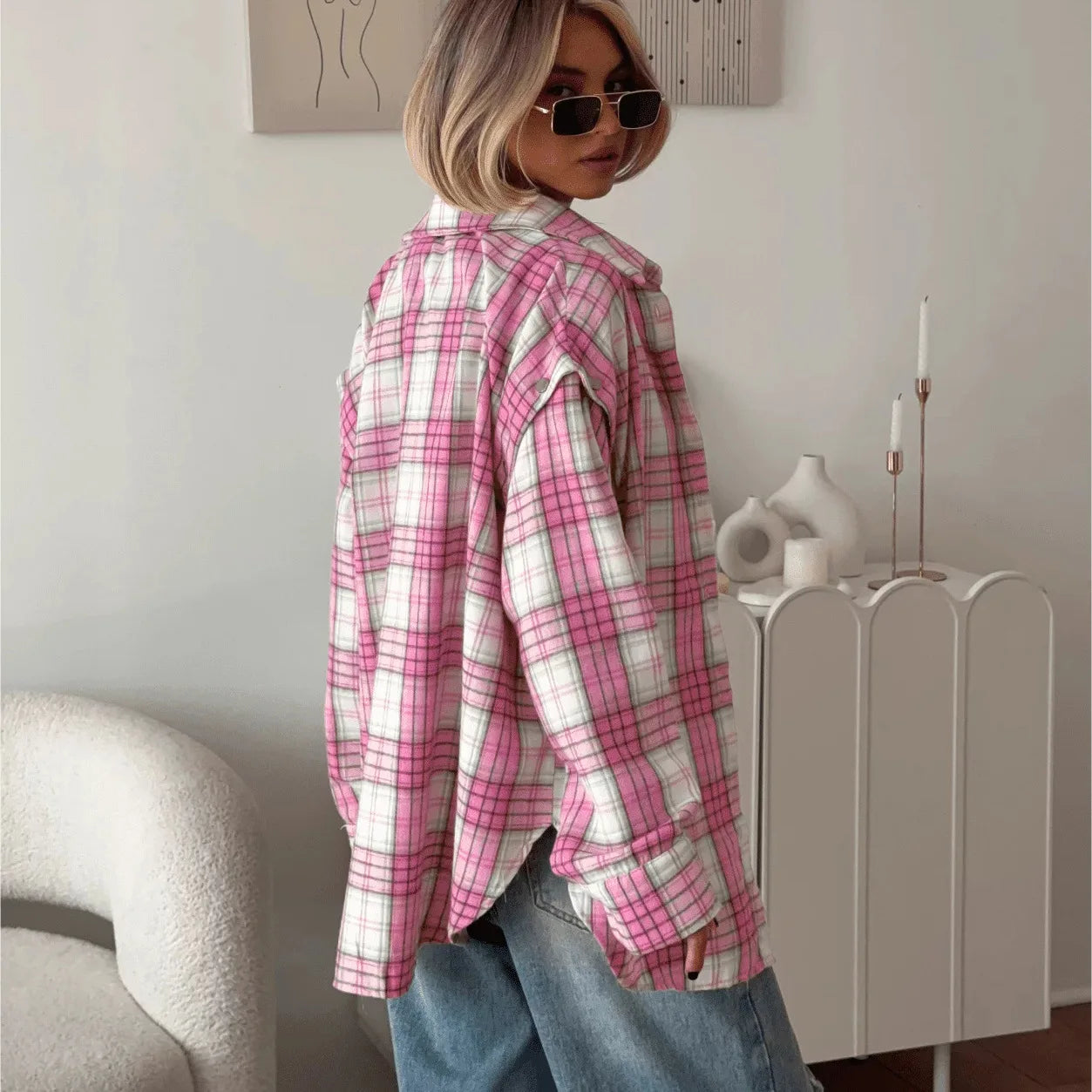 Tossy Casual Printed Patchwork Shirts Top Female Patchwork Lapel Loose Contrast Long Sleeve Elegant Coat For Women Summer Top