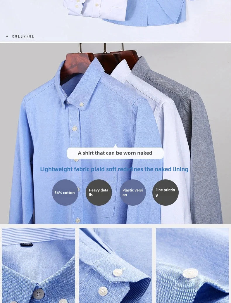 RBB Men's Oxford Long Sleeve Shirt – Slim Fit, Wrinkle-Free Casual Workwear for All Seasons