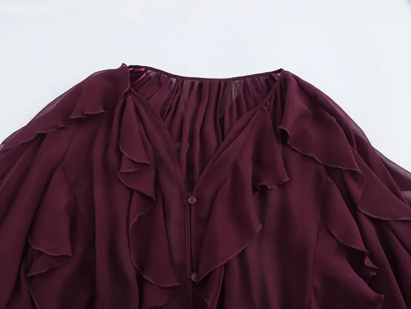 MUJER 2025 Ruffle Blouses for Women Semi Sheer Shirts and Blouses Woman Summer Casual Blouses Woman Fashion Tops Womens Blouses