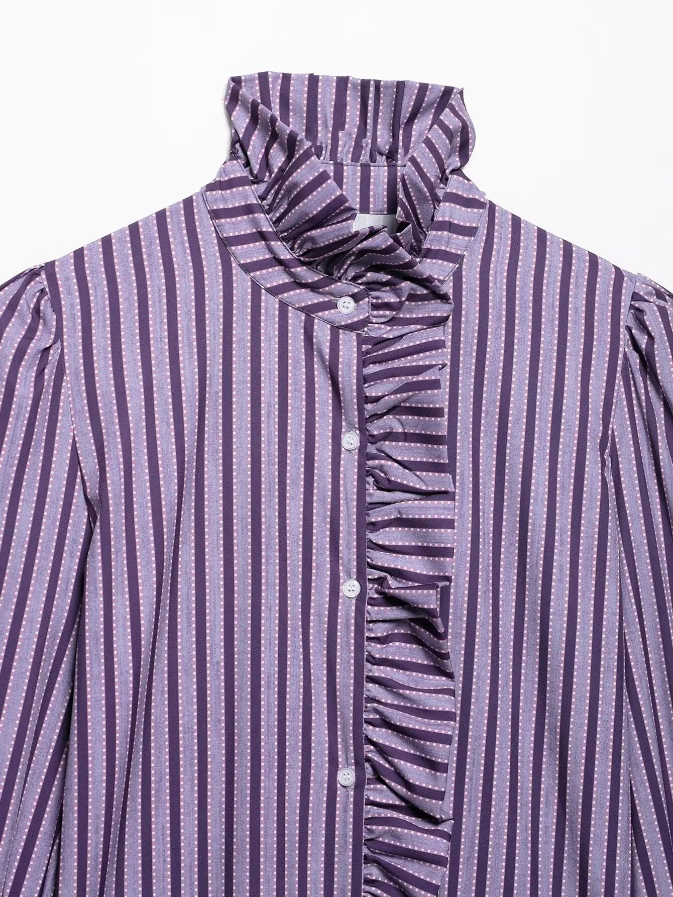 Ruffles Women Sweet Shirts 2025 Fashion Ladies Casual Purple Striped Blouses for Party Female Chic Tops Girls Cute Clothes