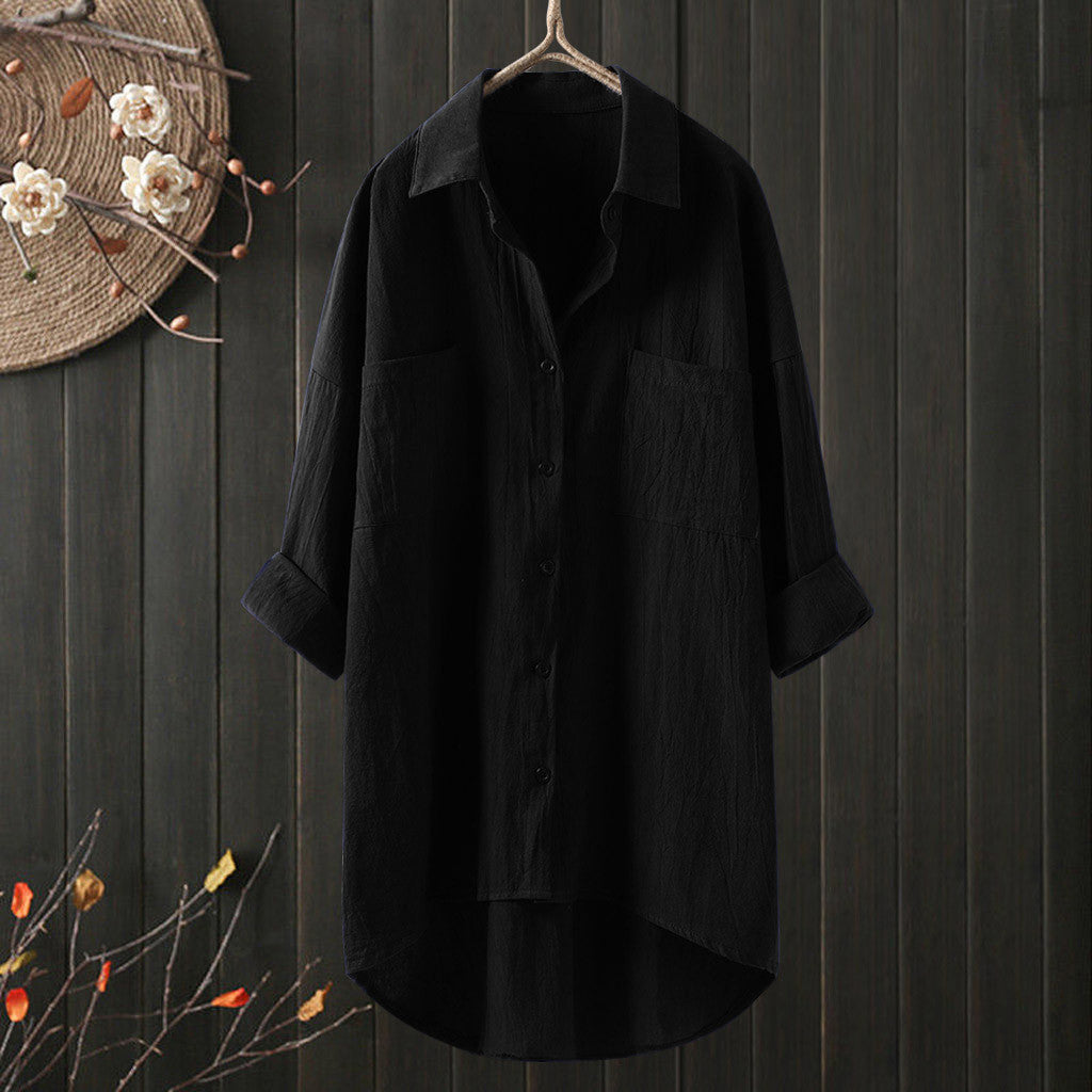 Elegant and Youth Woman Blouses Casual Home Cotton Linen Large Size Single Breasted Commuting Style Long Sleeved Shirt