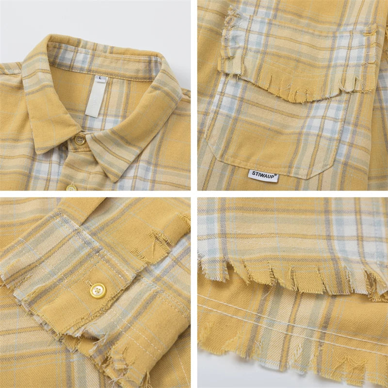 Elegant Women's Blouses 2024 Autumn 100 Cotton Yellow Plaid Shirts for Women Ladies Clothes in Offers Women's Long Sleeve Top