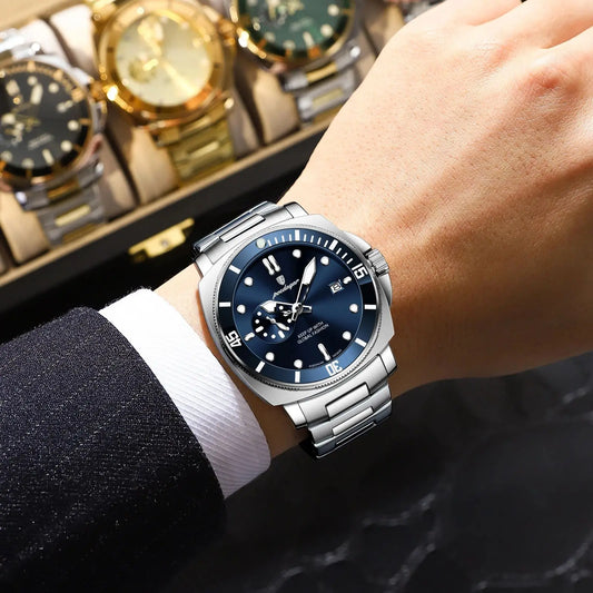 RBB Luxury Men's Quartz Watch – Stainless Steel, Waterproof, Luminous, Date Display, Business Style