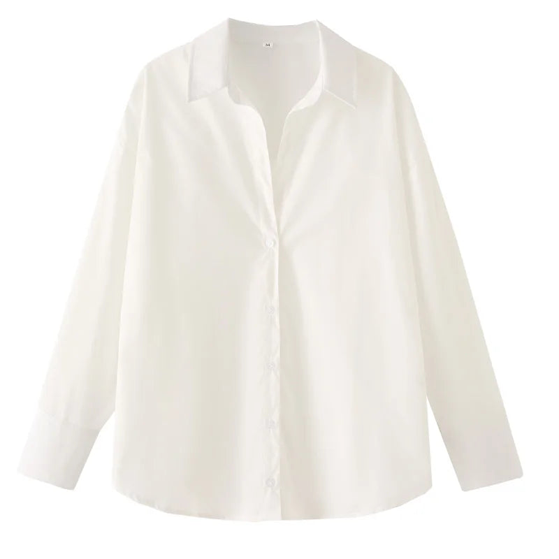 TRAF 2025 Women's Shirt Long Blue Shirt Women Spring Long Sleeve Oversize Shirts Blouses Korean Style Casual Button Up Shirts