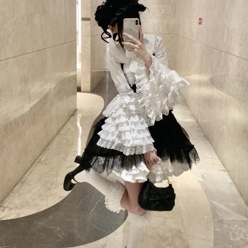 RBB Women's Lolita Lace Ruffle Blouse – Sweet Peter Pan Collar Oversized Flare Sleeve Top