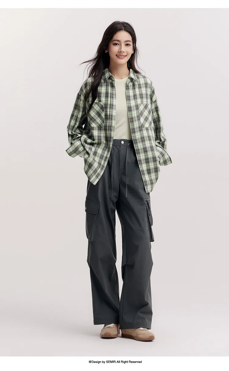 Semir Long Sleeve Shirt Women Mid-long Style Oversize Spring 2025 New Spring Checkered Top Vintage