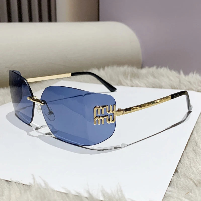 RBB Classic Rimless Rectangle Sunglasses for Women – Luxury Gradient Shades