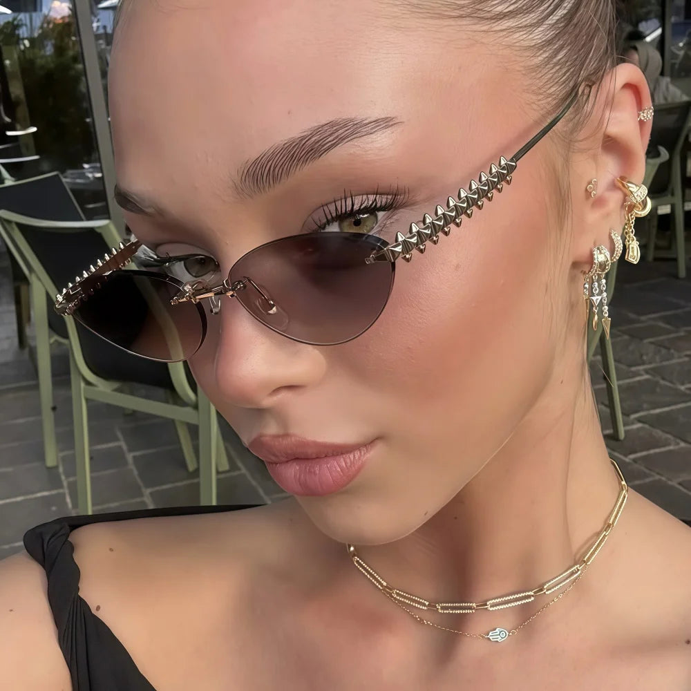 RBB Rimless Cat Eye Sunglasses for Women | Vintage Metal Frame | RBB UV400 Fashion Eyewear