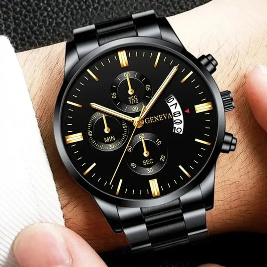 RBB Fashion Men's Stainless Steel Watch – Luxury Quartz Business Wristwatch with Calendar