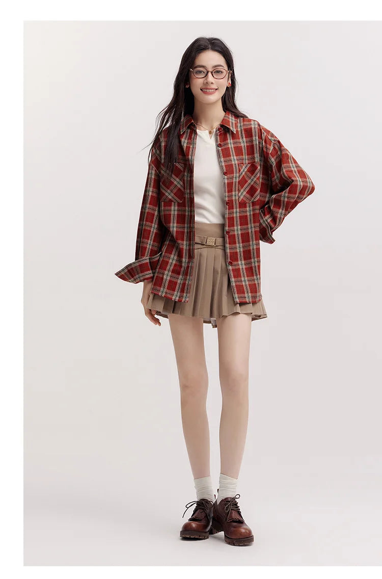 Semir Long Sleeve Shirt Women Mid-long Style Oversize Spring 2025 New Spring Checkered Top Vintage