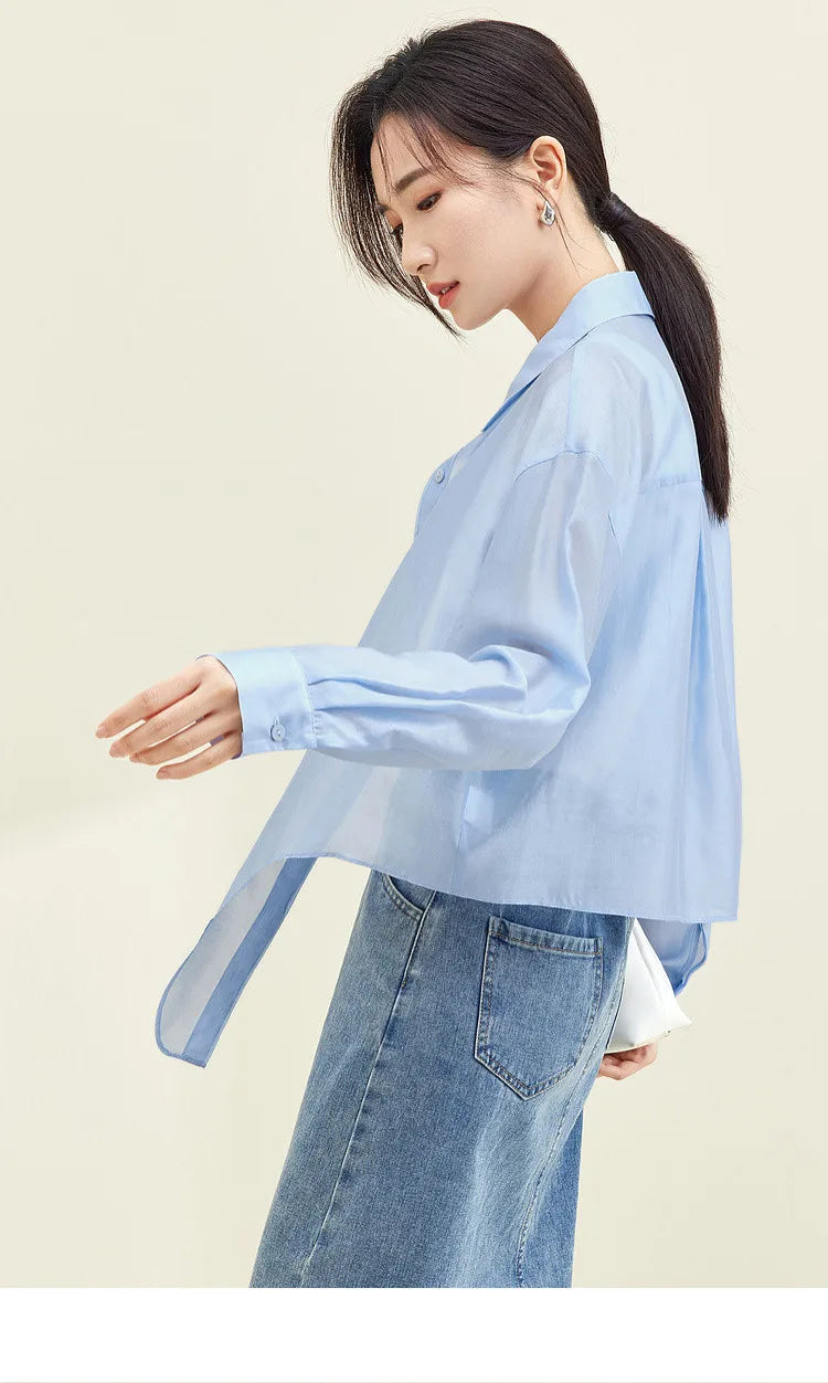 SENTUBILA Sheer Knot Shirts Women 2025 Elegant Casuals Long Drop Sleeve Button Up Shirts & Blouses Female Clothes 132C48674