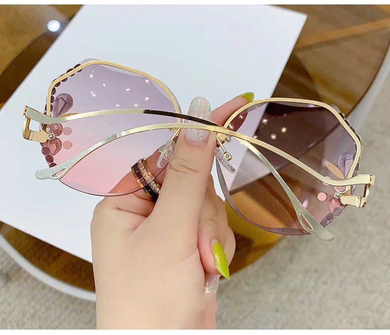 RBB Diamond Rimless Cut-Edge Sunglasses – Women’s Face-Slimming Eyewear