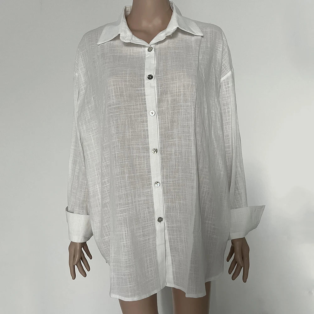 Epligg Women's White Shirt Long Sleeve Elegant Pink Loose Fashion Blouse Summer Vintage Basic Top Collar Shirt for Women