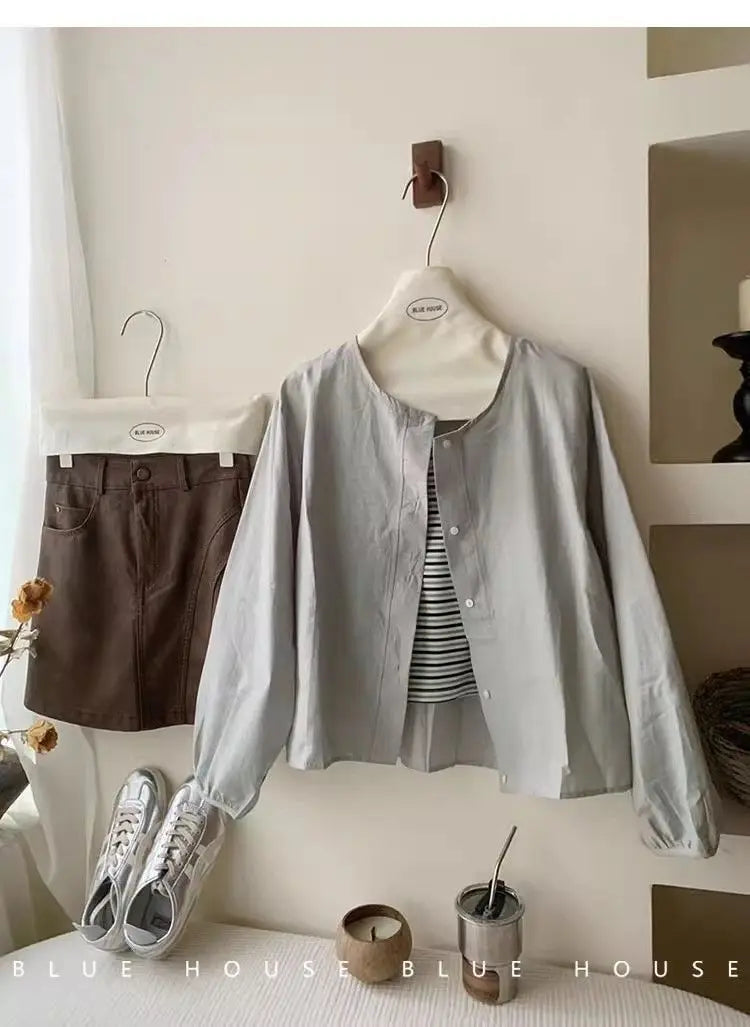 Fall Korean Sle Casual Long Sve irt Women's Versatile Artistic Outerwear round Ne Top Coat Women Loose Fit Commute S...