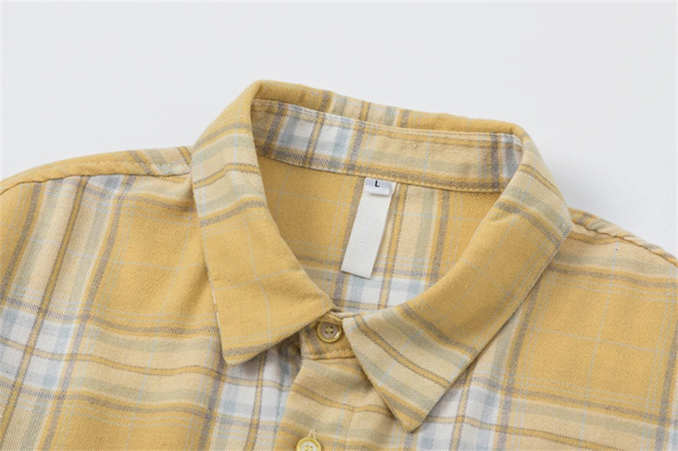 Elegant Women's Blouses 2024 Autumn 100 Cotton Yellow Plaid Shirts for Women Ladies Clothes in Offers Women's Long Sleeve Top