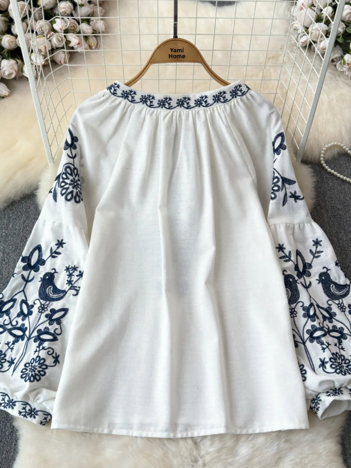 RBB Women's Retro Ethnic Embroidered Shirt –  Style Loose Long Sleeve Blouse