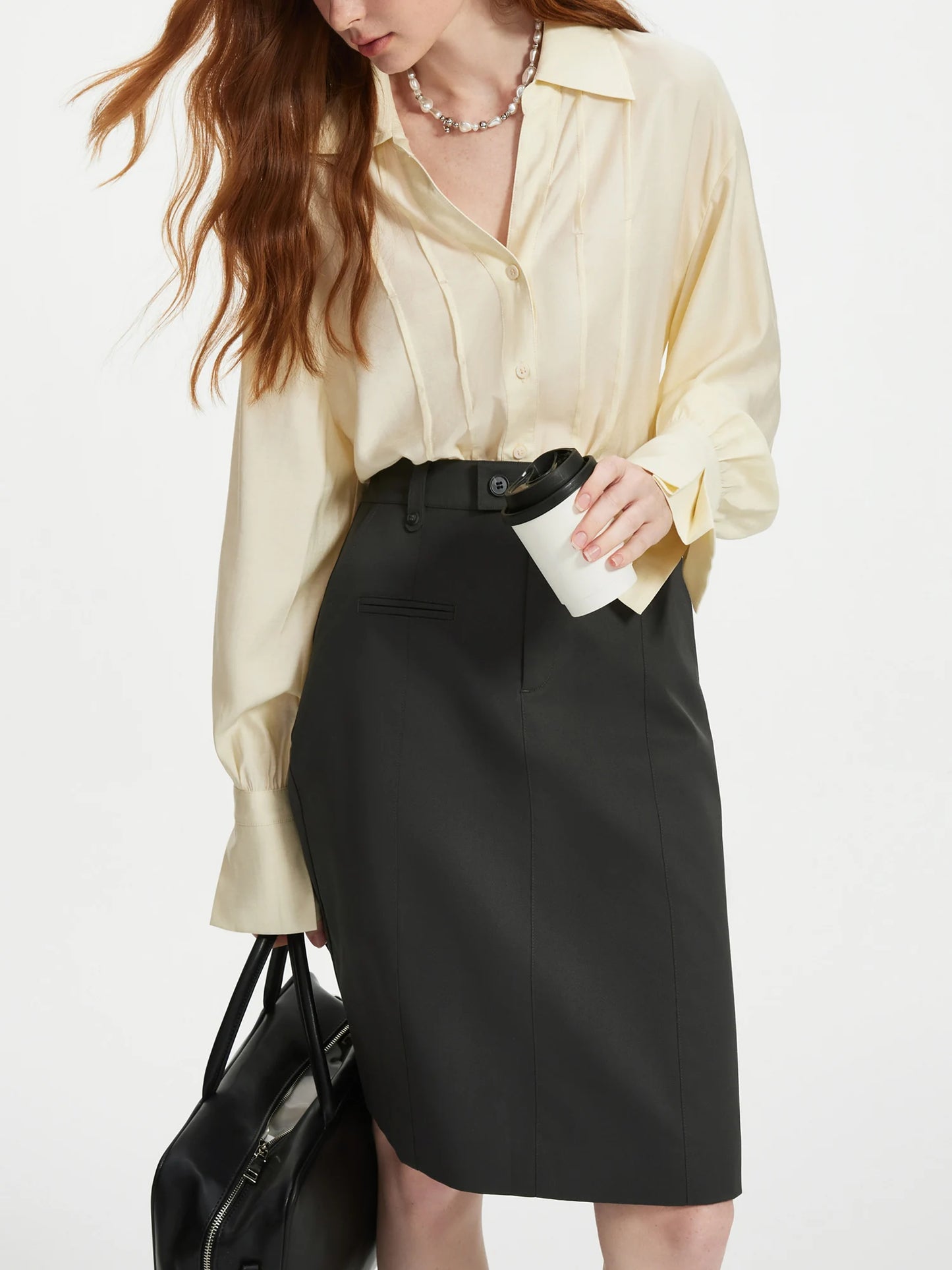 FSLE Women Long Sleeve Blouses V-Neck Women Pink Autumn Tops Striped Design Drop Shoulder Shirt Office Lady Blouse 24FS13299