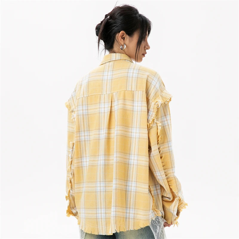 Elegant Women's Blouses 2024 Autumn 100 Cotton Yellow Plaid Shirts for Women Ladies Clothes in Offers Women's Long Sleeve Top