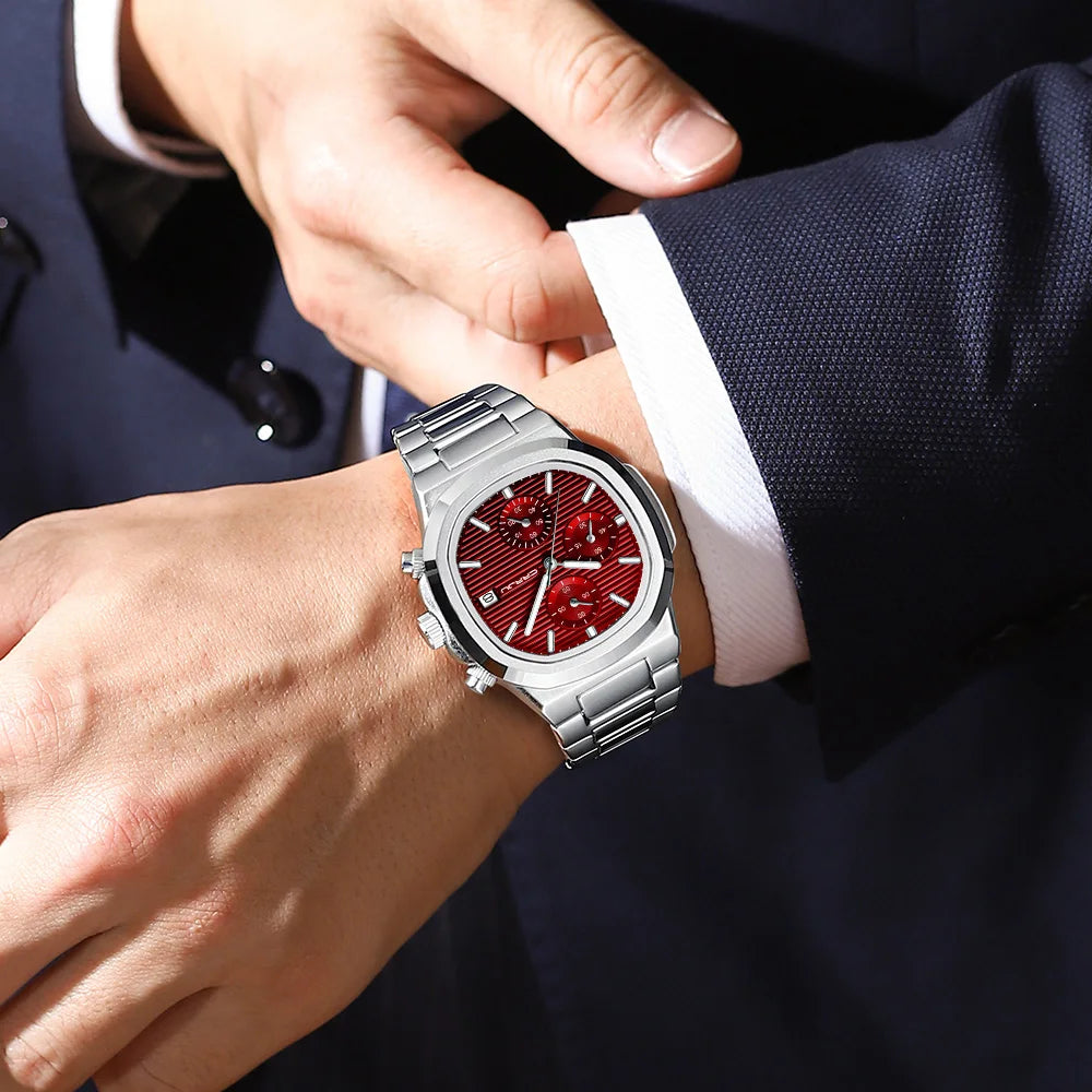RBB Men's Luxury Quartz Watch – Stainless Steel, Square Case, Luminous & Waterproof