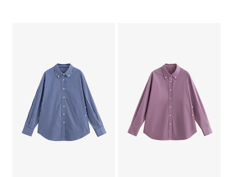 TOYOUTH Women Blouse Shirt 2025 Spring New Lyocell Long Sleeve Striped Cotton Sunscreen OL Shirt Tops