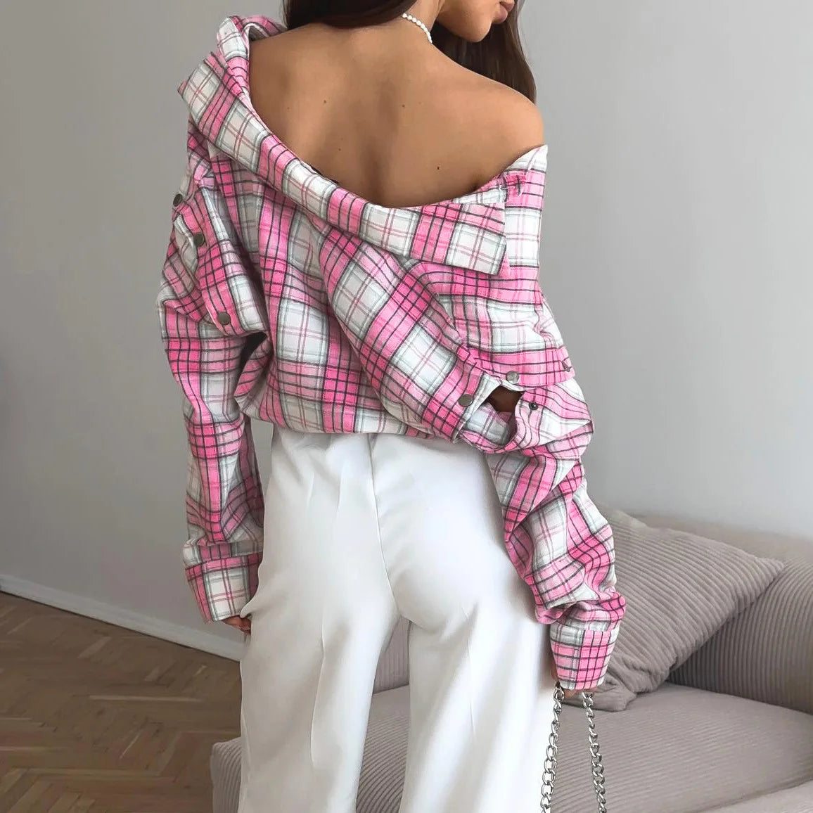 Tossy Casual Printed Patchwork Shirts Top Female Patchwork Lapel Loose Contrast Long Sleeve Elegant Coat For Women Summer Top