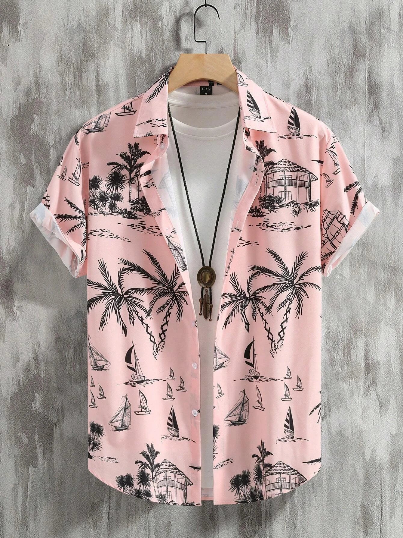RBB Men’s Coconut Tree Print Shirt – Casual Summer Button-Down