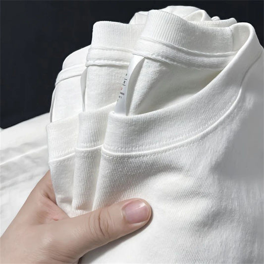RBB Unisex Summer Cotton Solid Color O-Neck Short Sleeve T-Shirt – Couple White Casual Tee