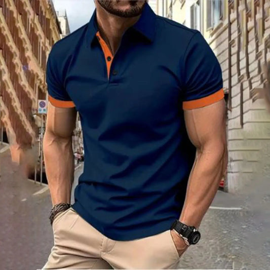 RBB Men’s Short Sleeve Color Matching Fashion Lapel Shirt – Stylish Casual Summer Top
