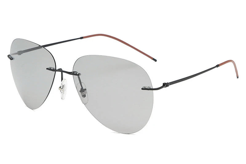 RBB Ultra-Light Frameless Photochromic Sunglasses | Polarized Titanium Goggles for Day & Night Driving & Fishing