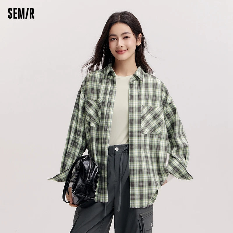 Semir Long Sleeve Shirt Women Mid-long Style Oversize Spring 2025 New Spring Checkered Top Vintage