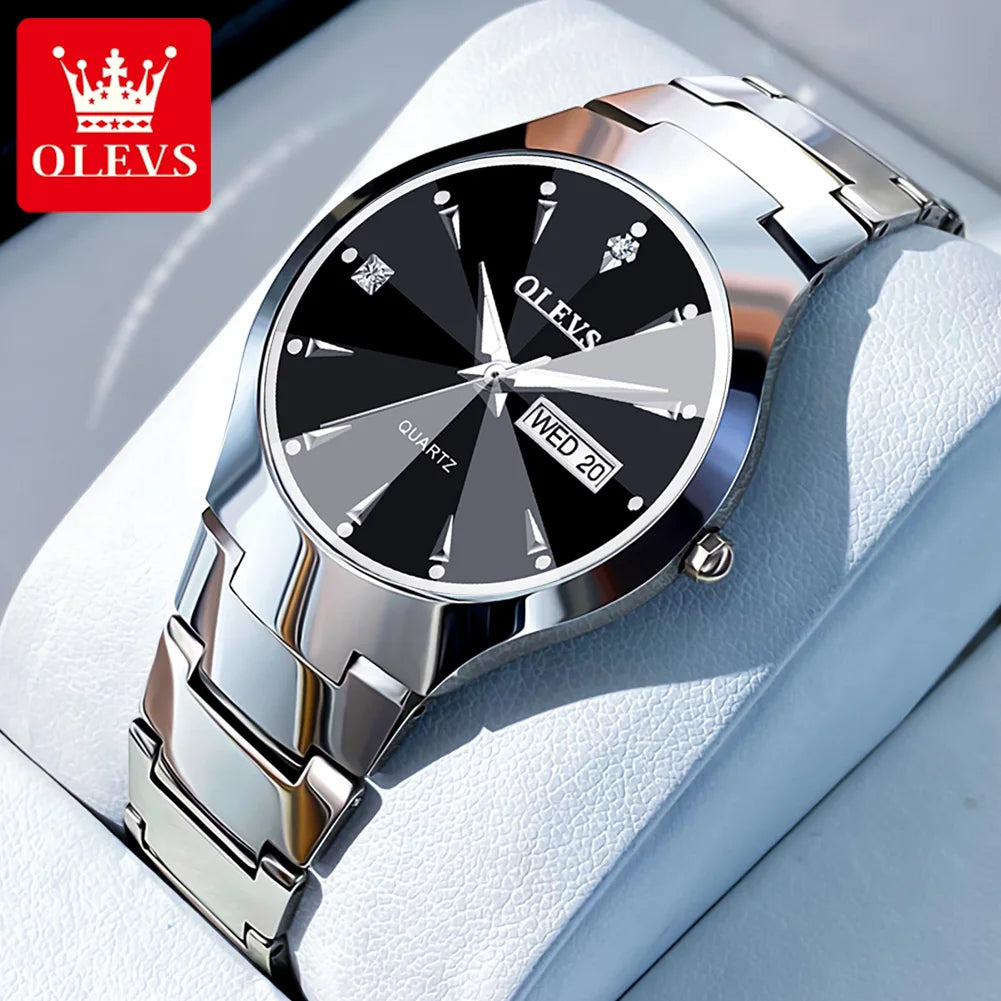 RBB Men’s Luxury Quartz Watch – Tungsten Steel Case & Strap, Luminous, Date & Week Display, Waterproof