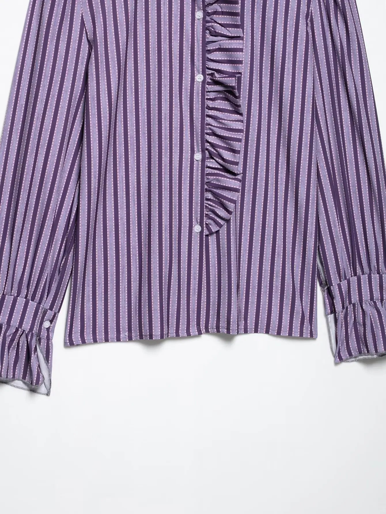 Ruffles Women Sweet Shirts 2025 Fashion Ladies Casual Purple Striped Blouses for Party Female Chic Tops Girls Cute Clothes