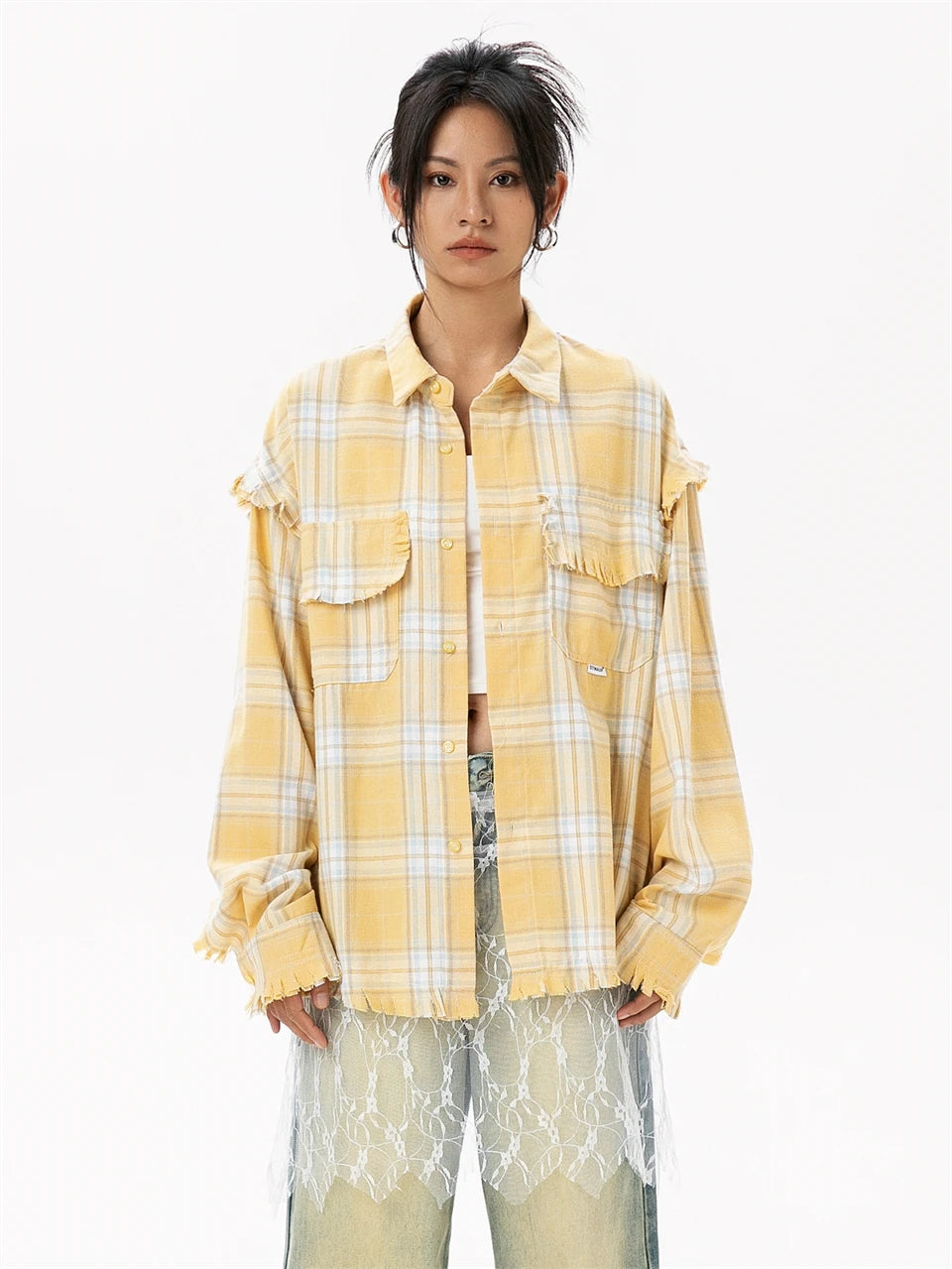 Elegant Women's Blouses 2024 Autumn 100 Cotton Yellow Plaid Shirts for Women Ladies Clothes in Offers Women's Long Sleeve Top