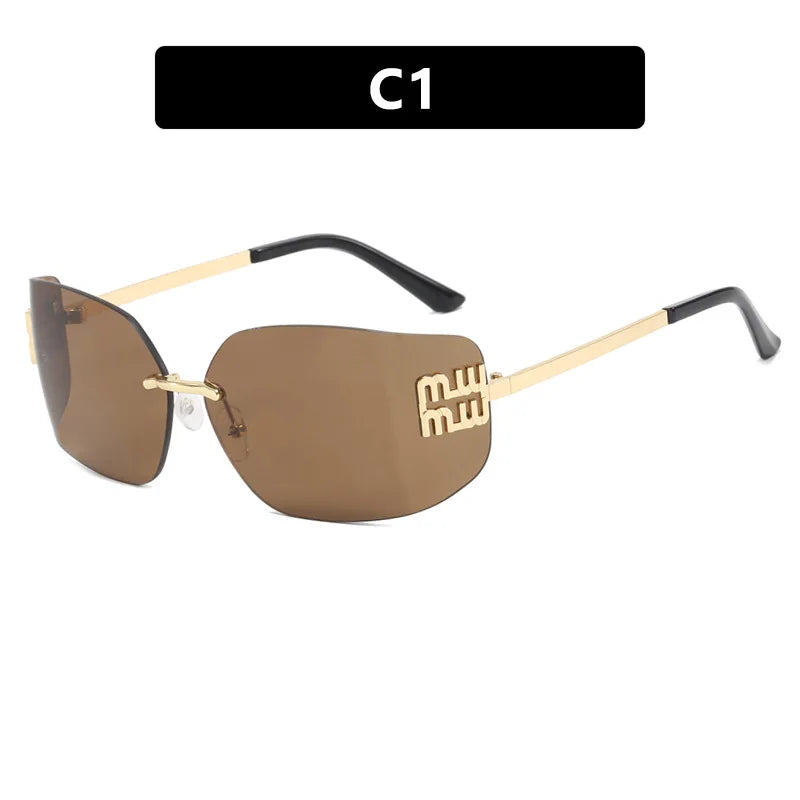 RBB Classic Rimless Rectangle Sunglasses for Women – Luxury Gradient Shades