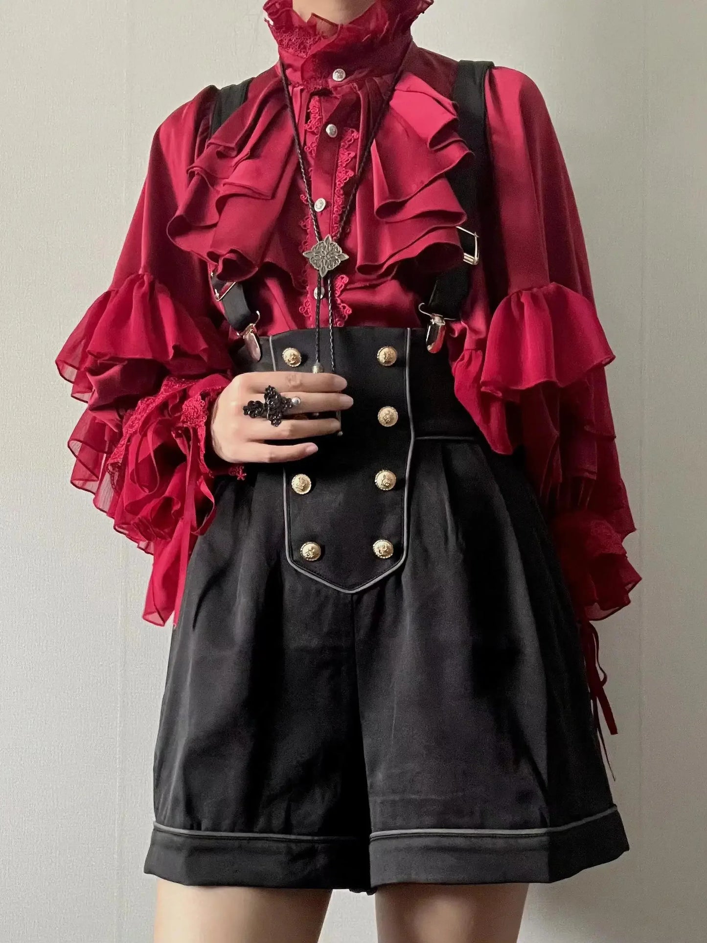Gothic Style Batwing Sleeve Shirt Women Lolita Loose Spring Autumn Ladies Elegant Red and Black Top Blouse Solid Color Blouse