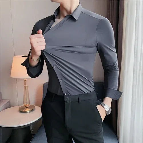 RBB Men’s Premium Ultra-Stretch Long Sleeve Shirt – Silky Formal & Casual Wear