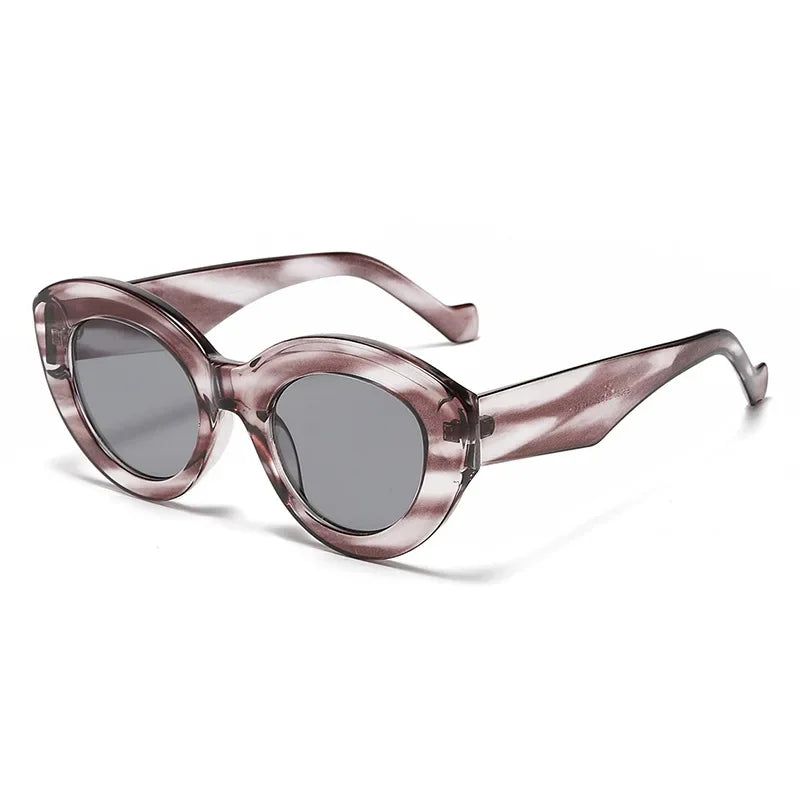 RBB Oversized Cat Eye Sunglasses – Green Striped Retro UV400 Shades