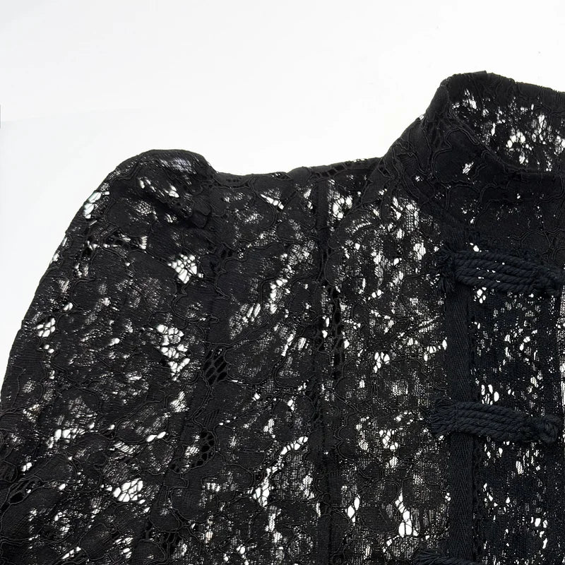 Tuularose Luxury Lace Blouse Fashion Lace Print Single Breasted Slim Shirt Vintage Elegant Party Looks Summer Women Blouse Tops
